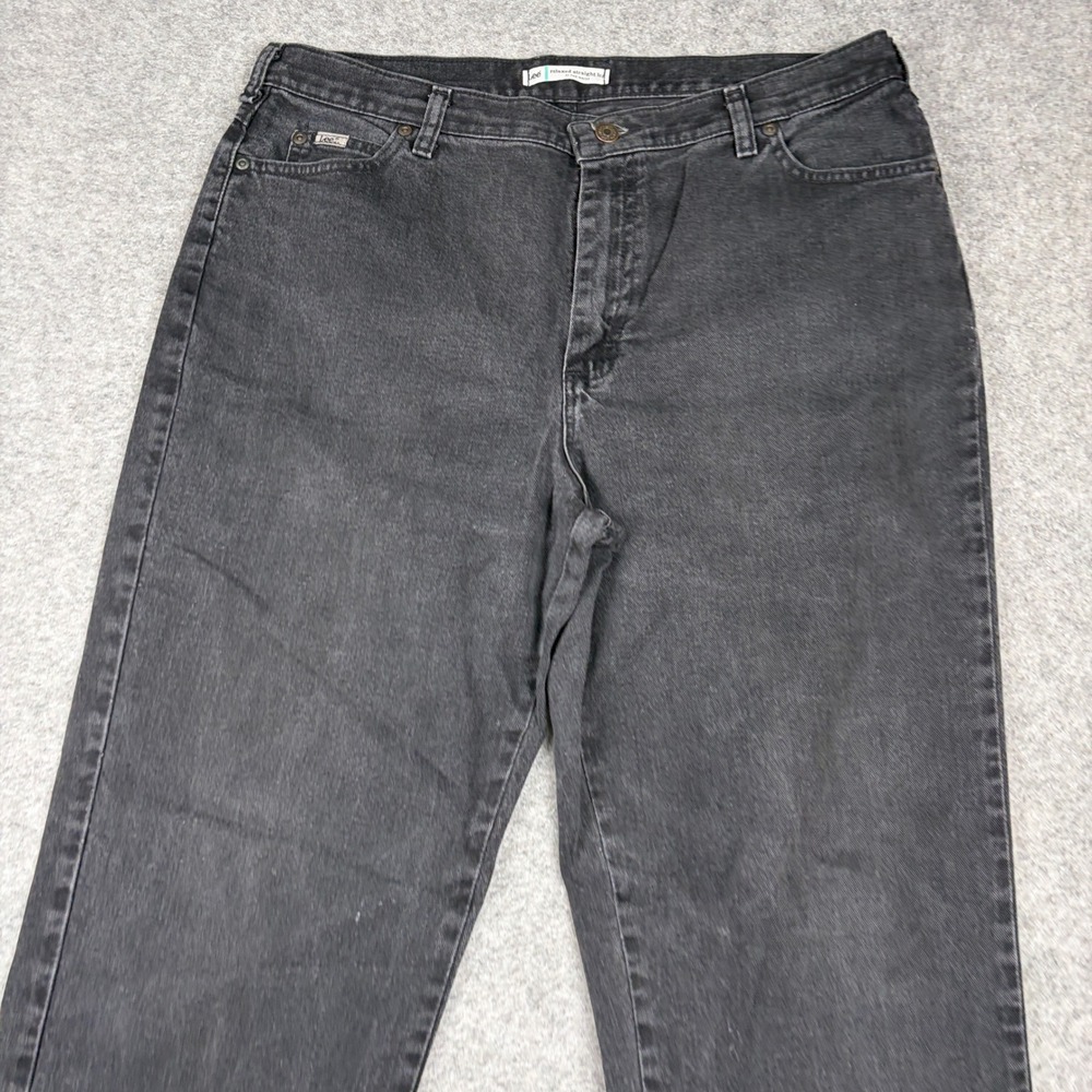 Lee Relaxed Straight Leg Jeans Women 16 Medium Black Denim High Rise Y2K Outdoor - Picture 4 of 14